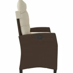 Loungebanken-vidaXL - Verstelbare loungebank met crème kussens - Bruin rattan - 105x66x93 cm