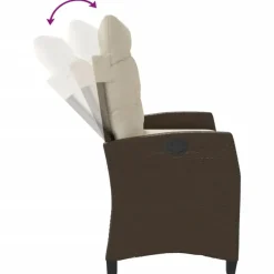 Loungebanken-vidaXL - Verstelbare loungebank met crème kussens - Bruin rattan - 105x66x93 cm