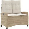 Loungebanken-vidaXL - Verstelbare loungebank met crème kussens - Beige rattan - 105x66x93 cm