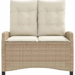 Loungebanken-vidaXL - Verstelbare loungebank met crème kussens - Beige rattan - 105x66x93 cm