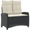 Loungebanken-vidaXL - Verstelbare loungebank met crème kussens - Zwart rattan - 105x66x93 cm