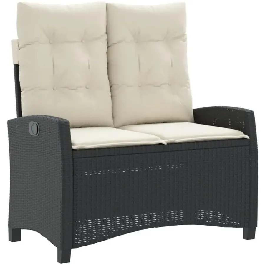 Loungebanken-vidaXL - Verstelbare loungebank met crème kussens - Zwart rattan - 105x66x93 cm
