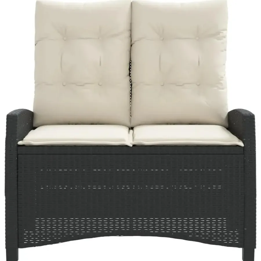 Loungebanken-vidaXL - Verstelbare loungebank met crème kussens - Zwart rattan - 105x66x93 cm