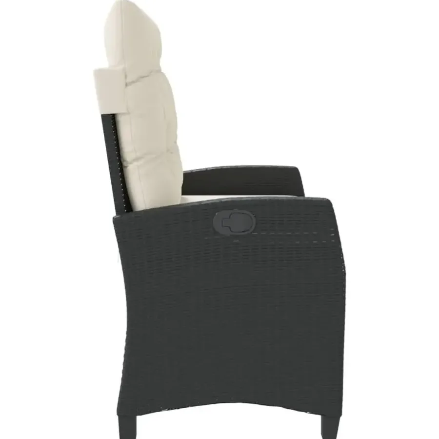 Loungebanken-vidaXL - Verstelbare loungebank met crème kussens - Zwart rattan - 105x66x93 cm