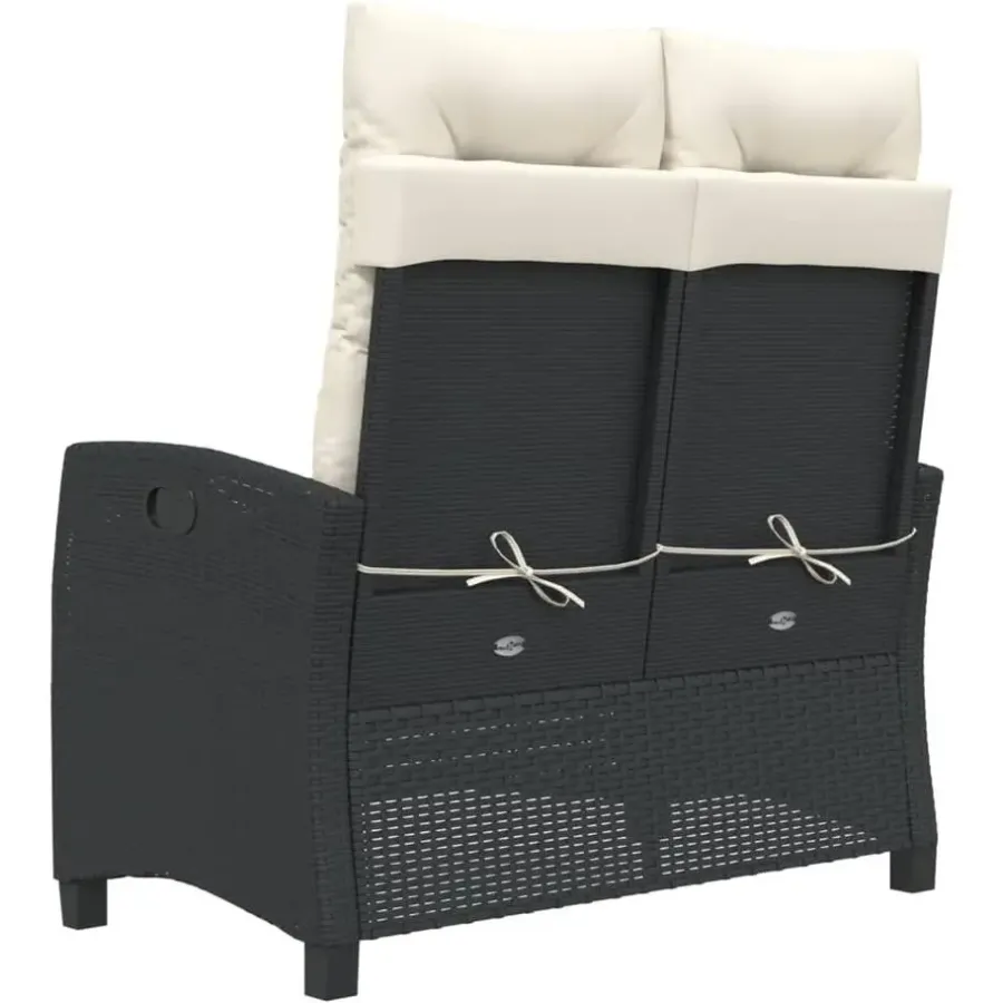 Loungebanken-vidaXL - Verstelbare loungebank met crème kussens - Zwart rattan - 105x66x93 cm