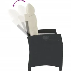Loungebanken-vidaXL - Verstelbare loungebank met crème kussens - Zwart rattan - 105x66x93 cm
