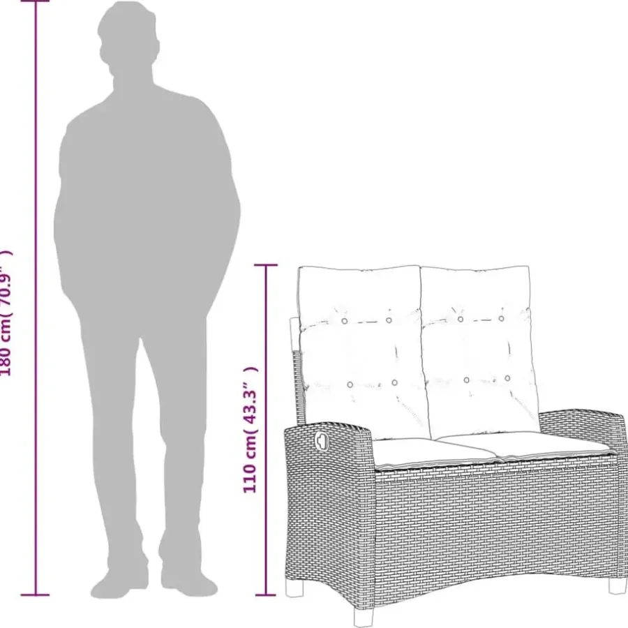 Loungebanken-vidaXL - Verstelbare loungebank met crème kussens - Zwart rattan - 105x66x93 cm