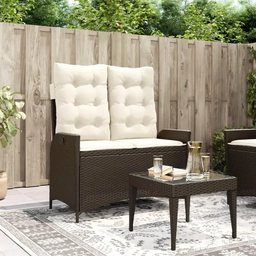 Loungebanken-vidaXL - Verstelbare loungebank met crème kussens - Bruin rattan - 104x59x93 cm