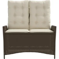 Loungebanken-vidaXL - Verstelbare loungebank met crème kussens - Bruin rattan - 104x59x93 cm