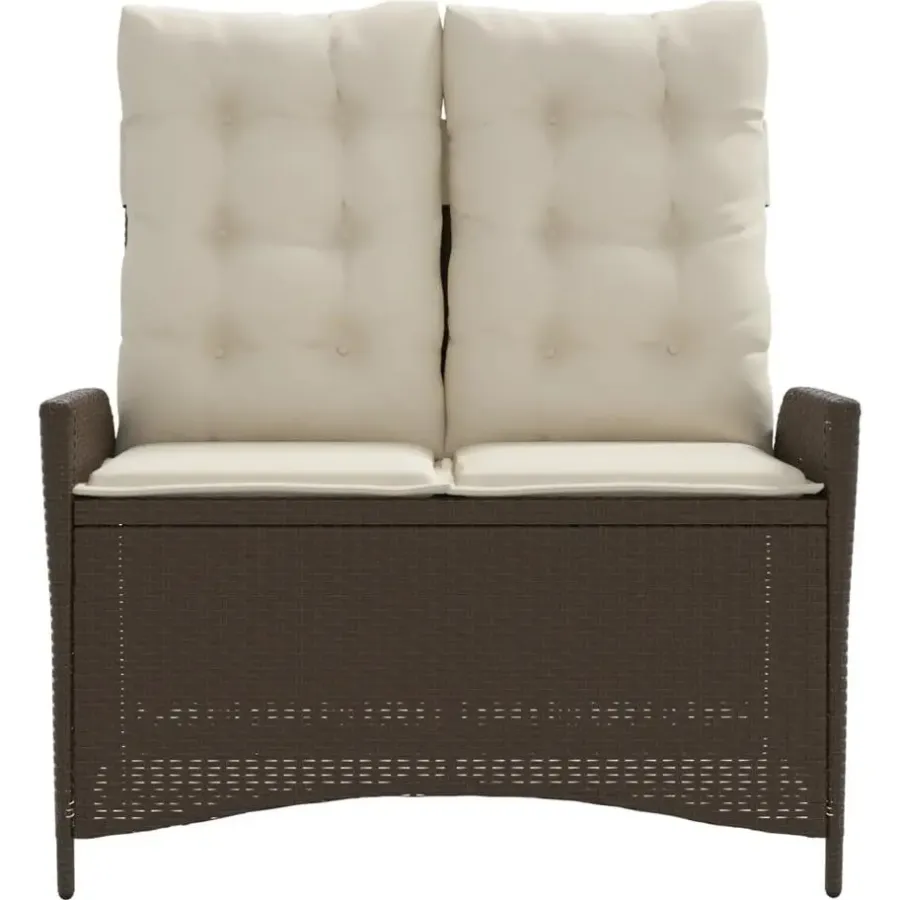 Loungebanken-vidaXL - Verstelbare loungebank met crème kussens - Bruin rattan - 104x59x93 cm