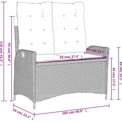 Loungebanken-vidaXL - Verstelbare loungebank met crème kussens - Bruin rattan - 104x59x93 cm