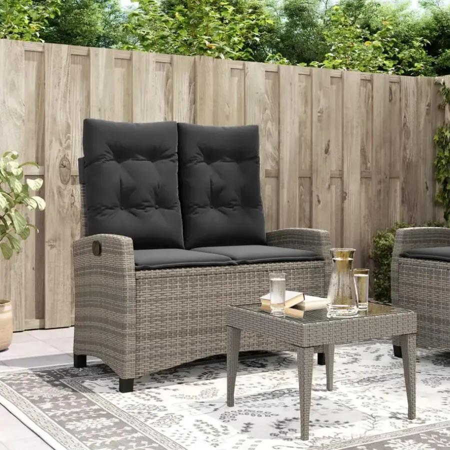 vidaXL - Verstelbare loungebank met kussens - Grijs - Poly rattan - 105x66x93 cm