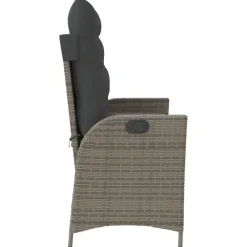 Loungebanken-vidaXL - Verstelbare loungebank met kussens - Grijs - Poly rattan - 104x59x93 cm