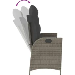Loungebanken-vidaXL - Verstelbare loungebank met kussens - Grijs - Poly rattan - 104x59x93 cm