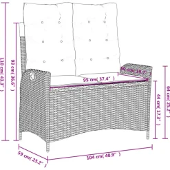 Loungebanken-vidaXL - Verstelbare loungebank met kussens - Grijs - Poly rattan - 104x59x93 cm