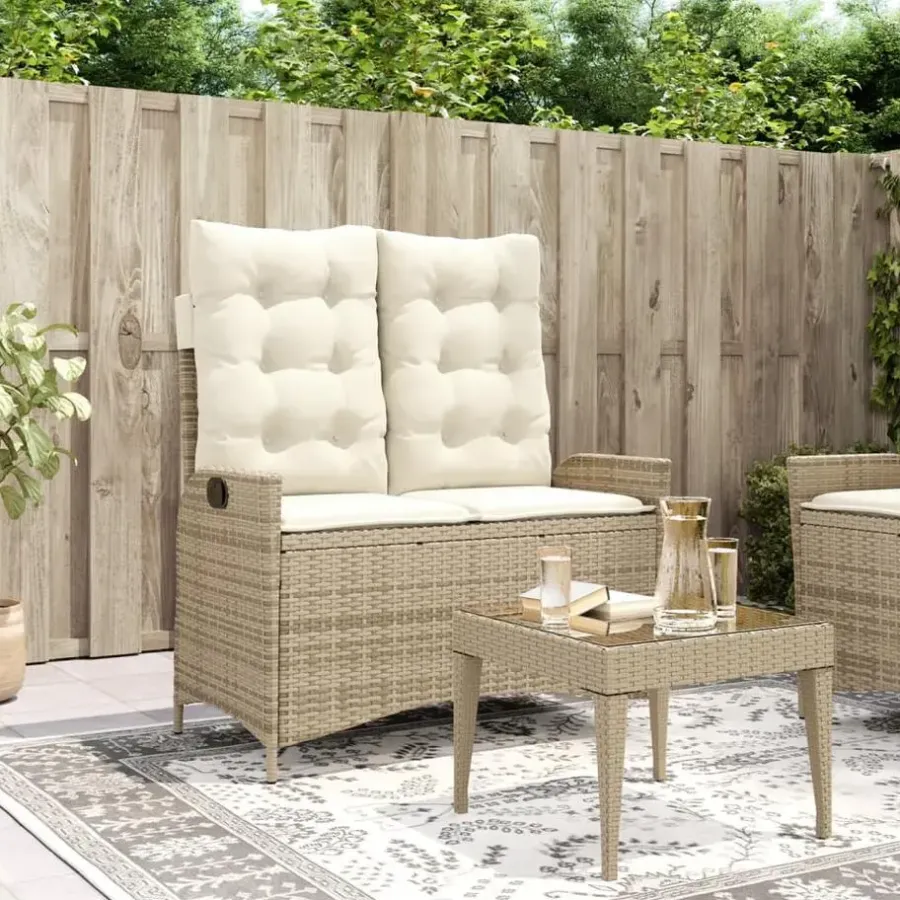 Loungebanken-vidaXL - Verstelbare loungebank met crème kussens - Beige rattan - 104x59x93 cm
