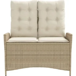 Loungebanken-vidaXL - Verstelbare loungebank met crème kussens - Beige rattan - 104x59x93 cm