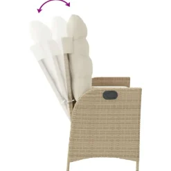 Loungebanken-vidaXL - Verstelbare loungebank met crème kussens - Beige rattan - 104x59x93 cm