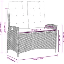 Loungebanken-vidaXL - Verstelbare loungebank met crème kussens - Beige rattan - 104x59x93 cm