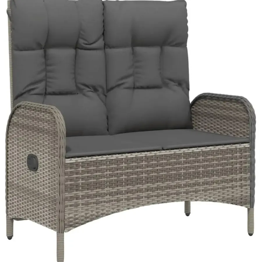 vidaXL - Verstelbare tuinbank met kussens 107 cm - Grijs - Poly rattan