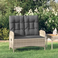 vidaXL - Verstelbare tuinbank met kussens 107 cm - Grijs - Poly rattan