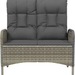 vidaXL - Verstelbare tuinbank met kussens 107 cm - Grijs - Poly rattan