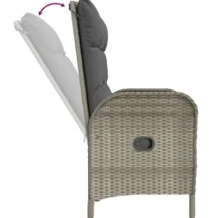 vidaXL - Verstelbare tuinbank met kussens 107 cm - Grijs - Poly rattan