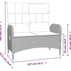 vidaXL - Verstelbare tuinbank met kussens 107 cm - Grijs - Poly rattan