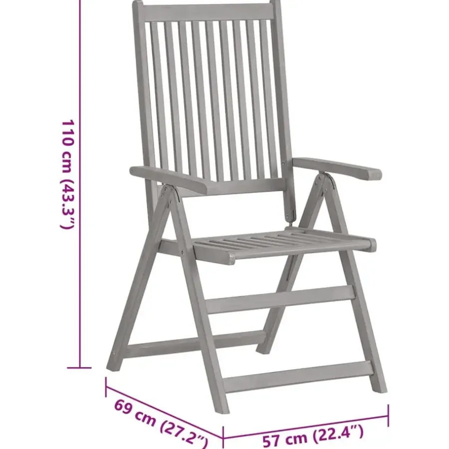 vidaXL - Verstelbare tuinstoelen met kussens - Grijs - Acaciahout - 2 stuks