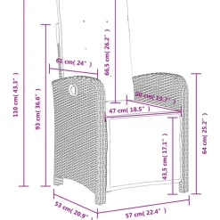 vidaXL - Verstelbare tuinstoelen - Kussens - Zwart - Poly rattan - 2 stuks
