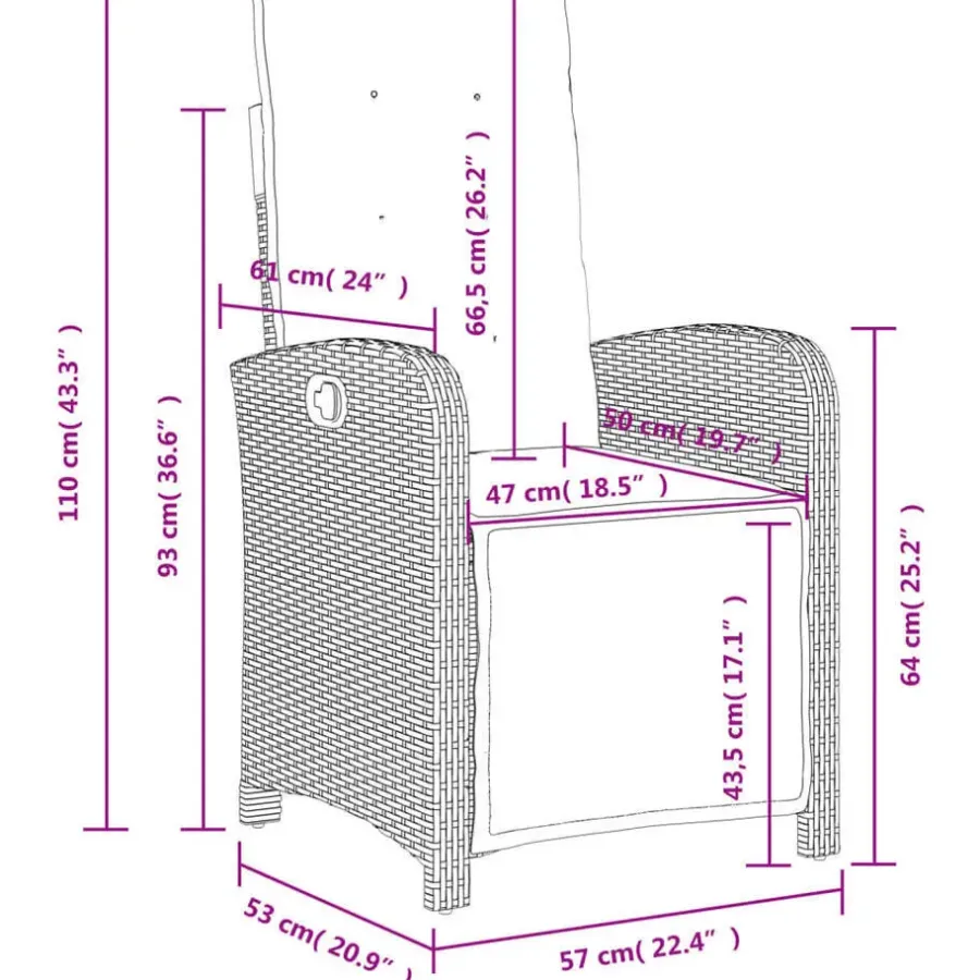 vidaXL - Verstelbare tuinstoelen - Kussens - Zwart - Poly rattan - 2 stuks