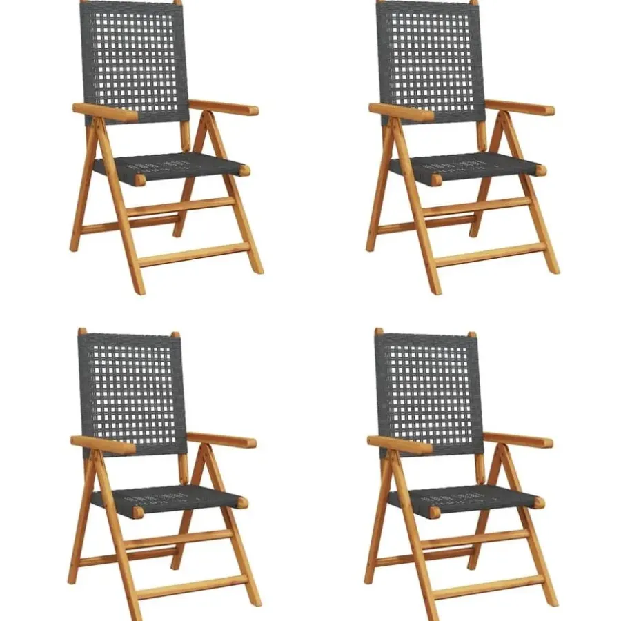 Tuinstoelen-vidaXL - Verstelbare tuinstoelen - Zwart - Poly rattan en hout zwart - 4 stuks