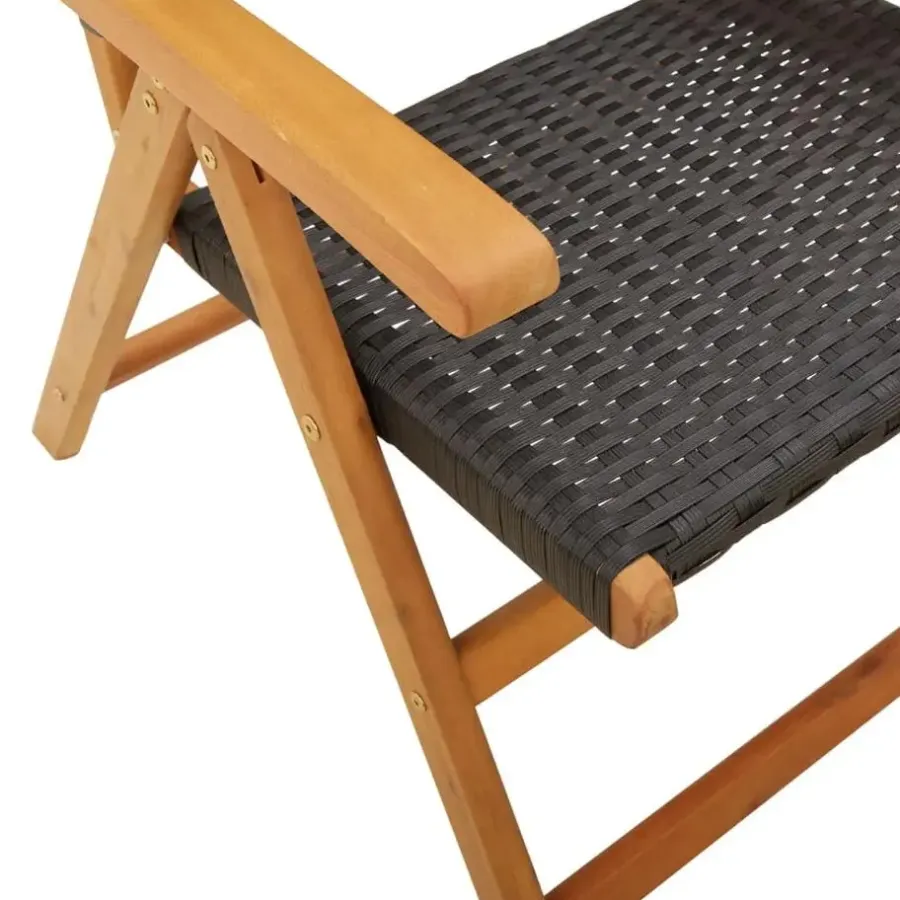 Tuinstoelen-vidaXL - Verstelbare tuinstoelen - Zwart - Poly rattan en hout zwart - 4 stuks