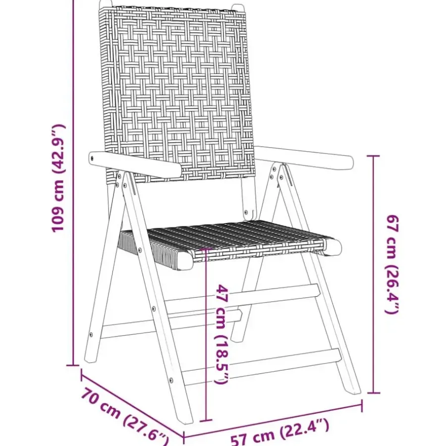 Tuinstoelen-vidaXL - Verstelbare tuinstoelen - Zwart - Poly rattan en hout zwart - 4 stuks