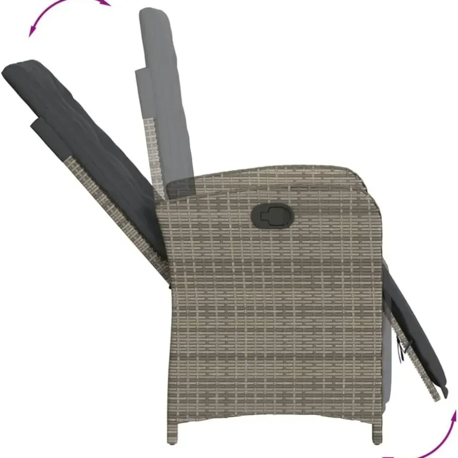 vidaXL - Verstelbare tuinstoelen - Voetensteun - Grijs - Poly rattan - 2 stuks