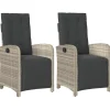 Tuinstoelen-vidaXL - Verstelbare tuinstoelen en voetensteun - Grijs - Poly rattan - 2 stuks