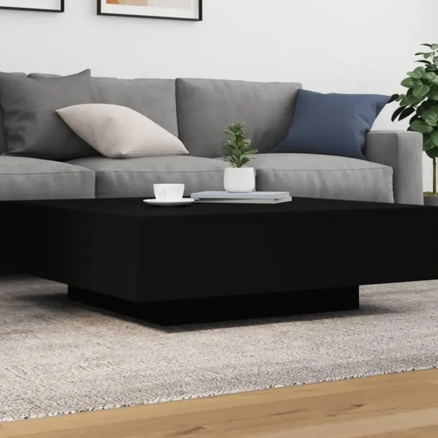 Salontafels-vidaXL - Vierkante salontafel met LED - Zwart - Bewerkt hout - 100x100x31 cm