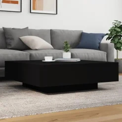 Salontafels-vidaXL - Vierkante salontafel met LED - Zwart - Bewerkt hout - 100x100x31 cm