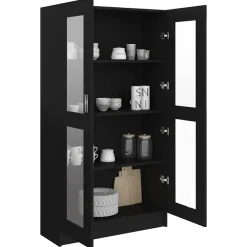 Boekenkasten|Boekenkasten-vidaXL - Vitrinekast - Zwart - Bewerkt hout