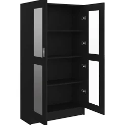 Boekenkasten|Boekenkasten-vidaXL - Vitrinekast - Zwart - Bewerkt hout