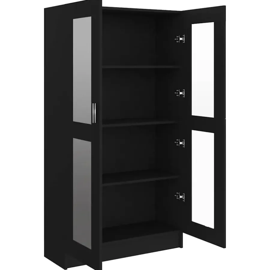 Boekenkasten|Boekenkasten-vidaXL - Vitrinekast - Zwart - Bewerkt hout