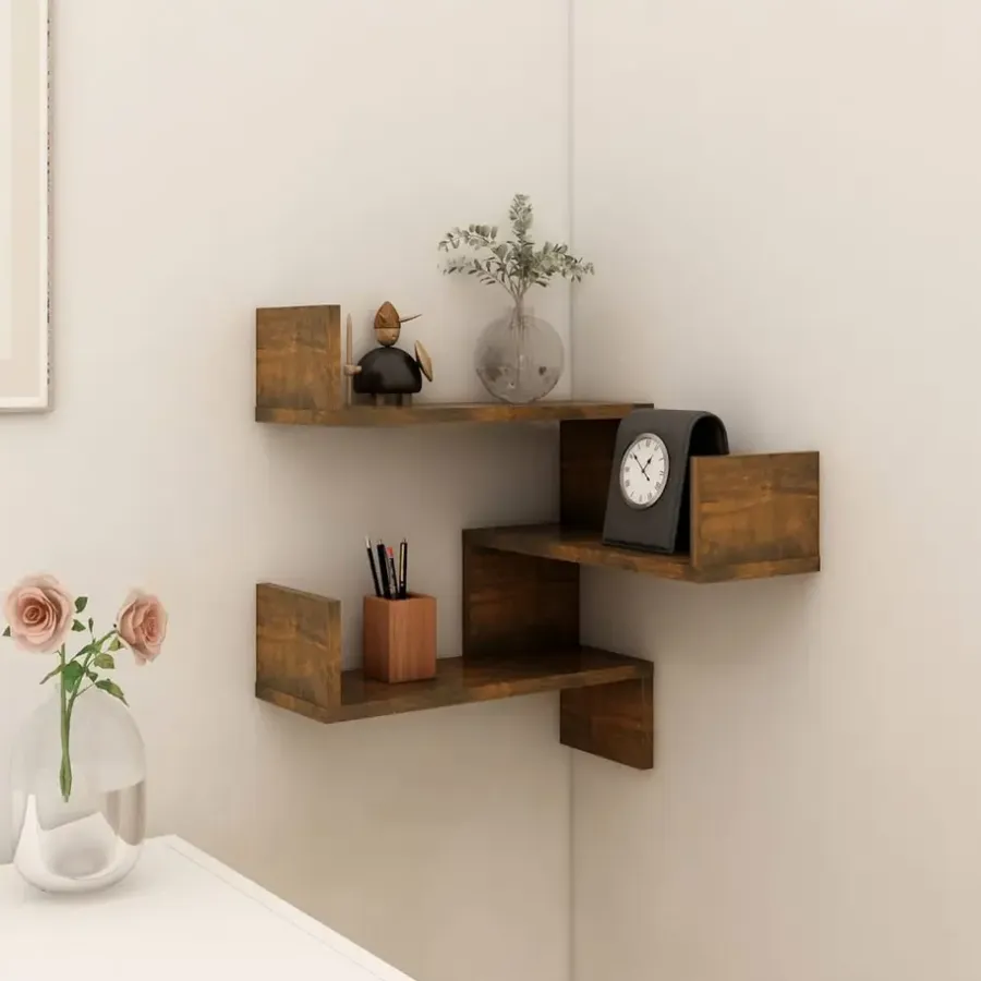 vidaXL - Wandhoekschap - Bruin - Bewerkt hout