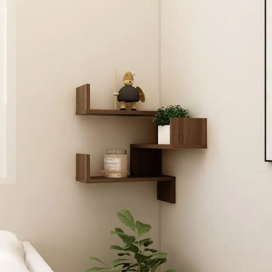 vidaXL - Wandhoekschap - Bruin - Bewerkt hout