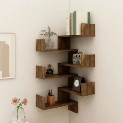 Wandplanken-vidaXL - Wandhoekschap - Bruin - Bewerkt hout - 2 stuks
