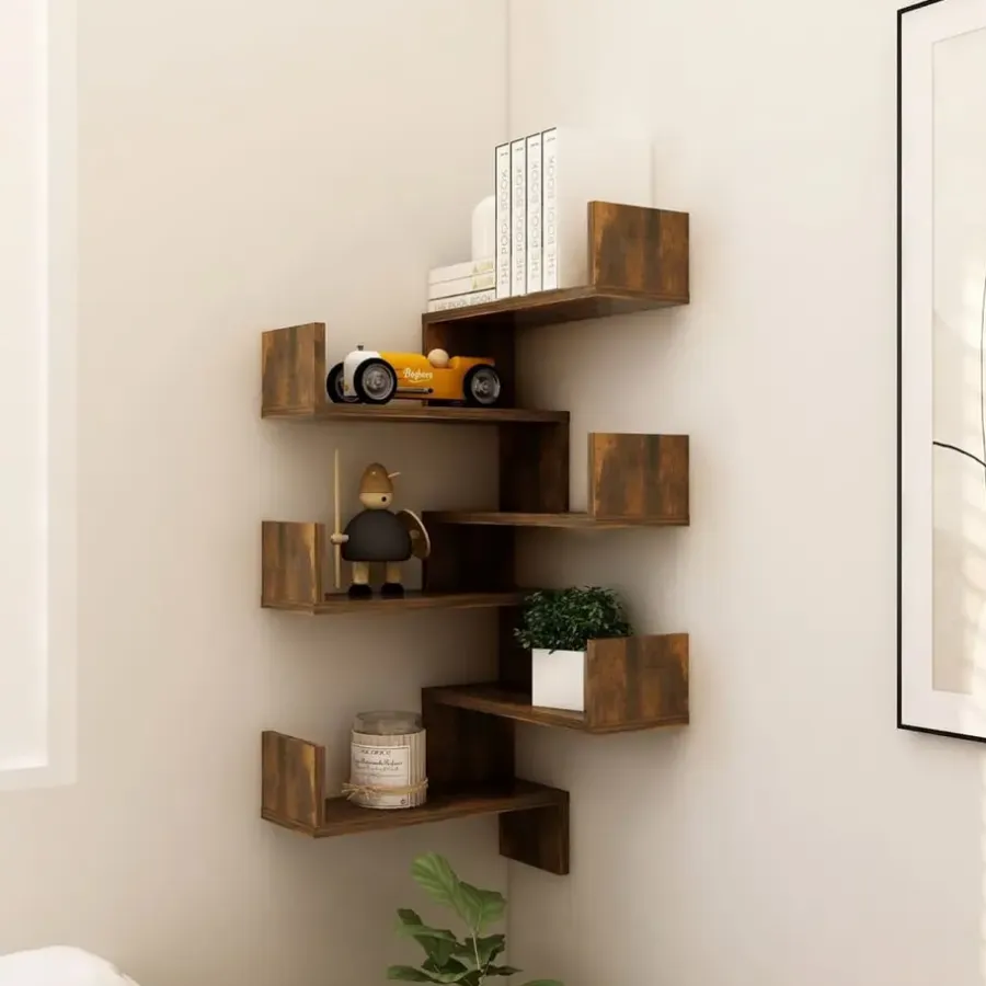 Wandplanken-vidaXL - Wandhoekschap - Bruin - Bewerkt hout - 2 stuks