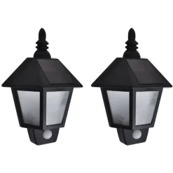 Buitenlampen Met Sensor|Solar Tuinverlichting-vidaXL - Wandlamp - Zwart - Kunststof - 2 stuks