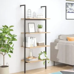 Wandrekken-vidaXL - Wandrek met 4 schappen - Lichtbruin - Bewerkt hout - 64 x 35 x 152.5 cm