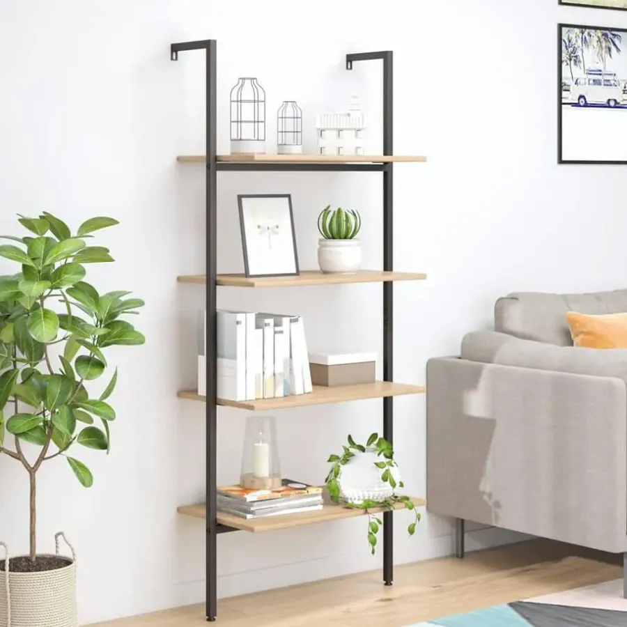 Wandrekken-vidaXL - Wandrek met 4 schappen - Lichtbruin - Bewerkt hout - 64 x 35 x 152.5 cm