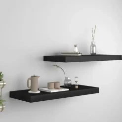 vidaXL - Wandschap - Zwart - MDF - 60 x 23.5 x 3.8 cm - 2 stuks