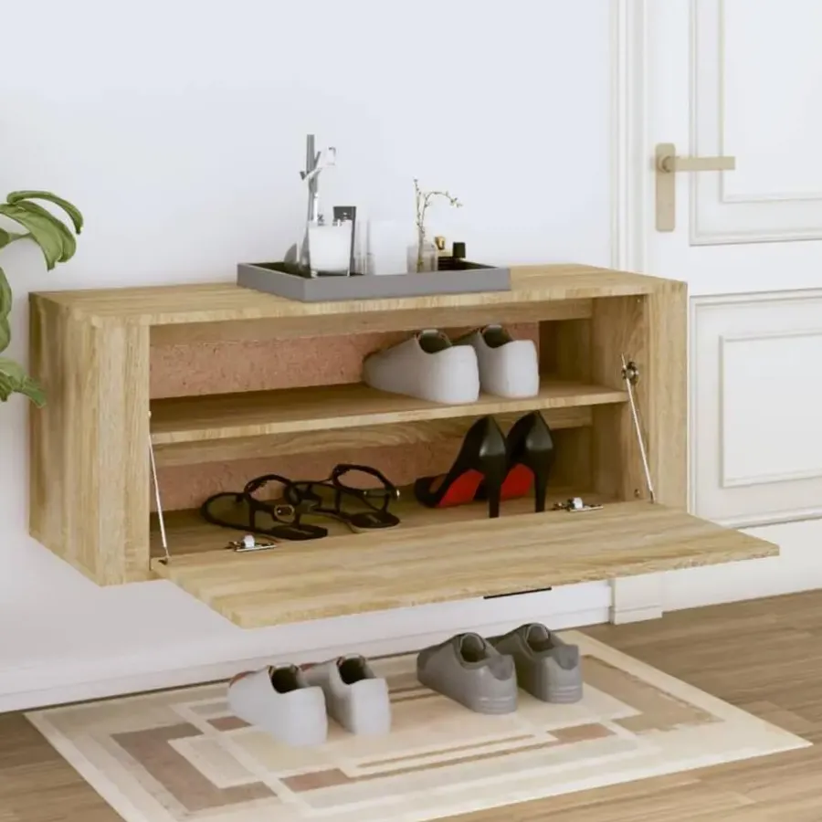 vidaXL - Wandschoenenkast - Bruin - Bewerkt hout